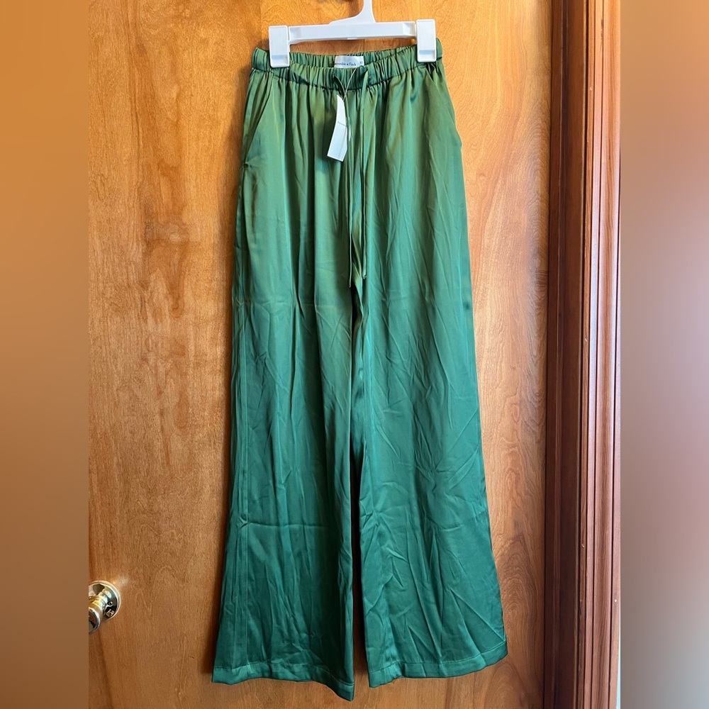 Abercrombie satin drawstring wide leg pants